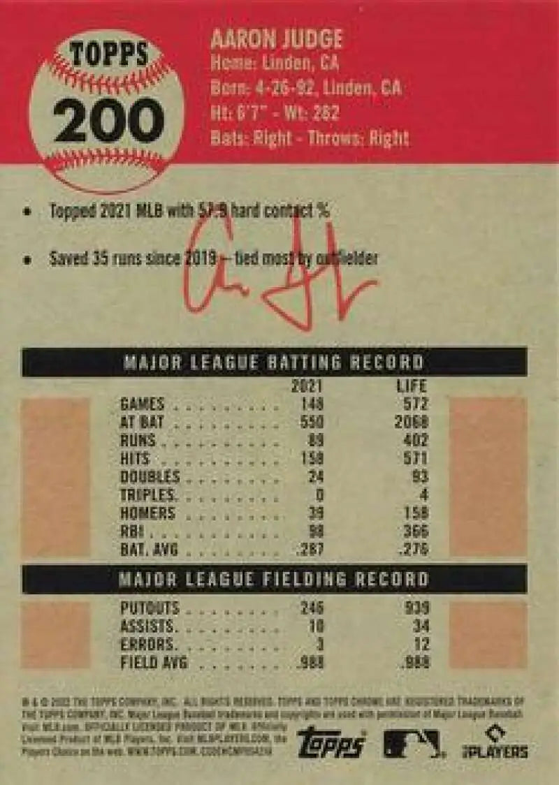 2022 Topps Chrome Platinum Anniversary #200 Aaron Judge EX Excellent New York Yankees Baseball Card - Baseball Card