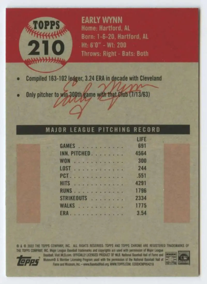 2022 Topps Chrome Platinum Anniversary #210 Early Wynn EX Excellent Cleveland Baseball Card - Baseball Card Single