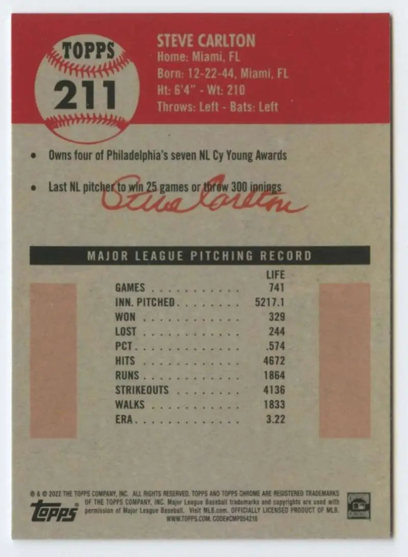 2022 Topps Chrome Platinum Anniversary #211 Steve Carlton EX Excellent Philadelphia Phillies Baseball Card - Baseball