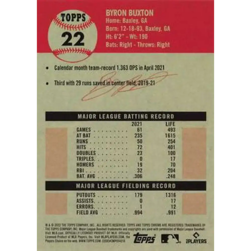 2022 Topps Chrome Platinum Anniversary #22 Byron Buxton NM-MT Minnesota Twins Baseball Card - Baseball Card Single