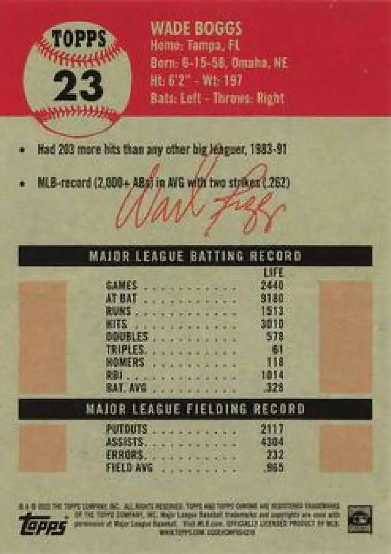 2022 Topps Chrome Platinum Anniversary #23 Wade Boggs EX Excellent Boston Red Sox Baseball Card - Baseball Card Single