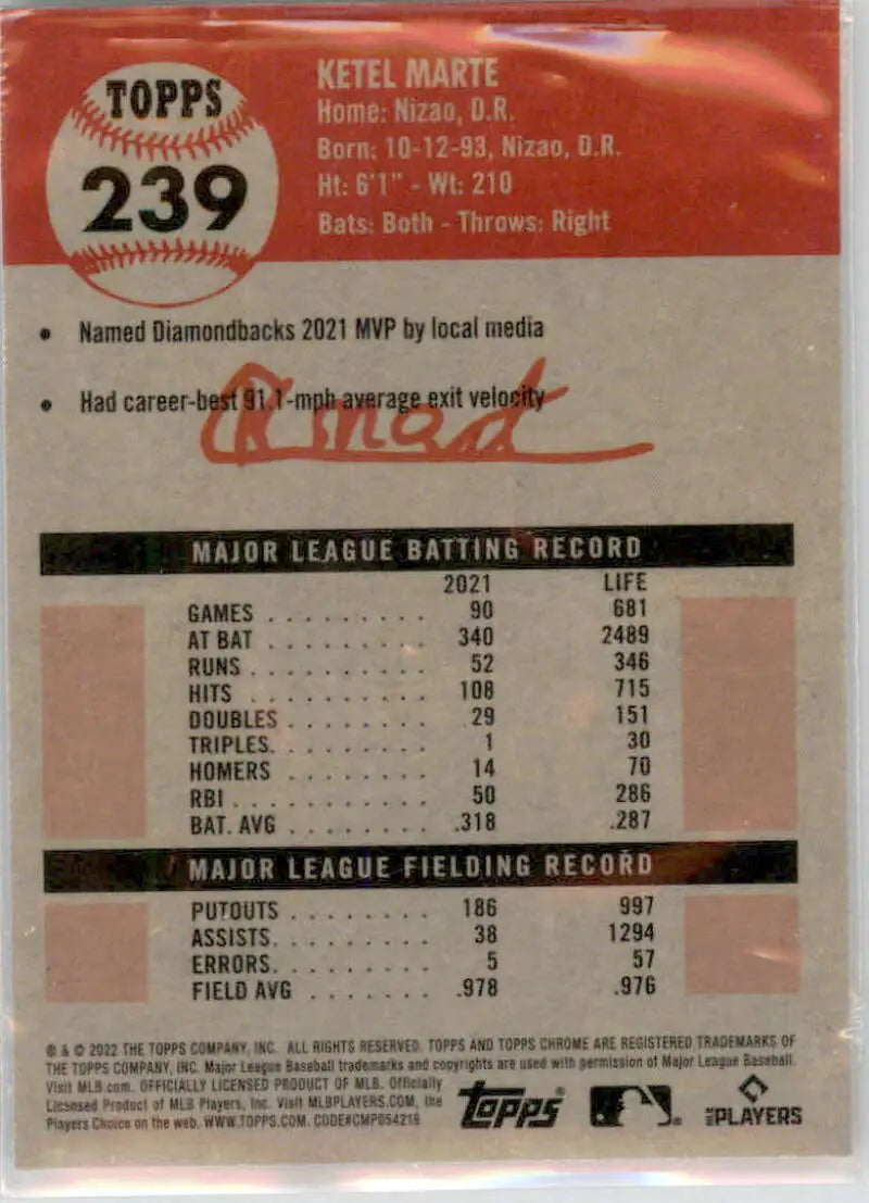 2022 Topps Chrome Platinum Anniversary #239 Ketel Marte EX Excellent Arizona Diamondbacks Baseball Card - Baseball Card