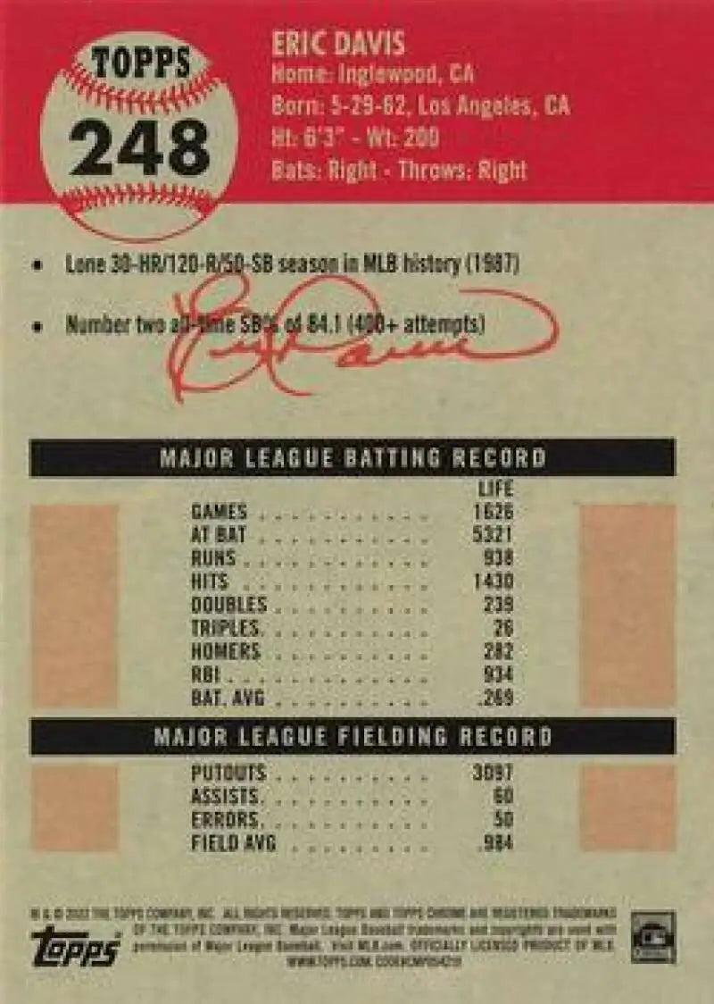 2022 Topps Chrome Platinum Anniversary #248 Eric Davis EX Excellent Cincinnati Reds Baseball Card - Baseball Card Single