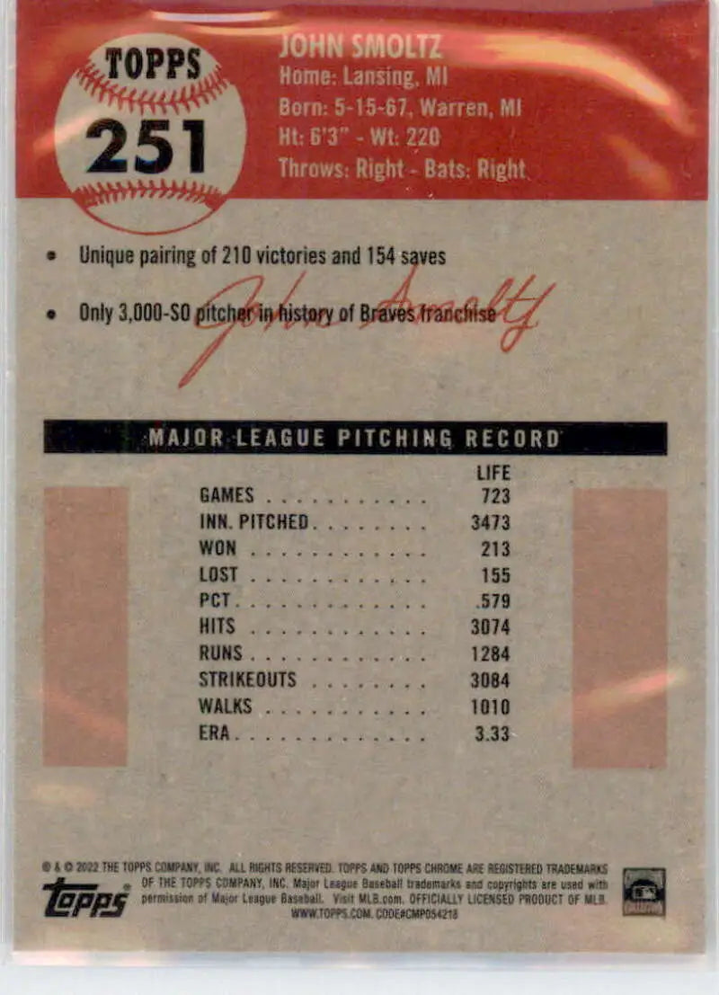 2022 Topps Chrome Platinum Anniversary #251 John Smoltz EX Excellent Atlanta Braves Baseball Card - Baseball Card Single