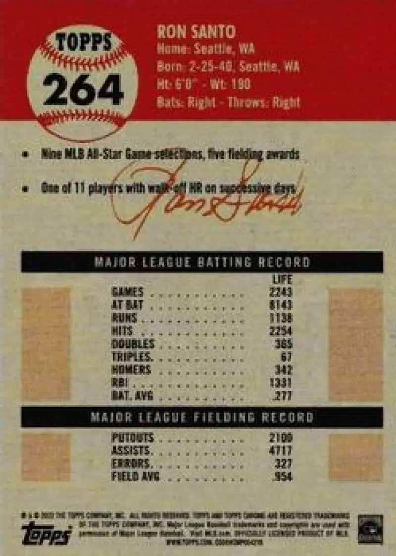 2022 Topps Chrome Platinum Anniversary #264 Ron Santo EX Excellent Chicago Cubs Baseball Card - Baseball Card Single