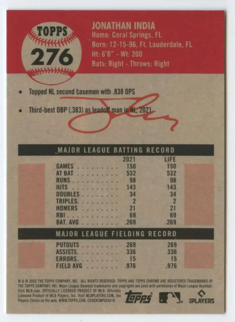 2022 Topps Chrome Platinum Anniversary #276 Jonathan India EX Excellent Cincinnati Reds Baseball Card - Baseball Card