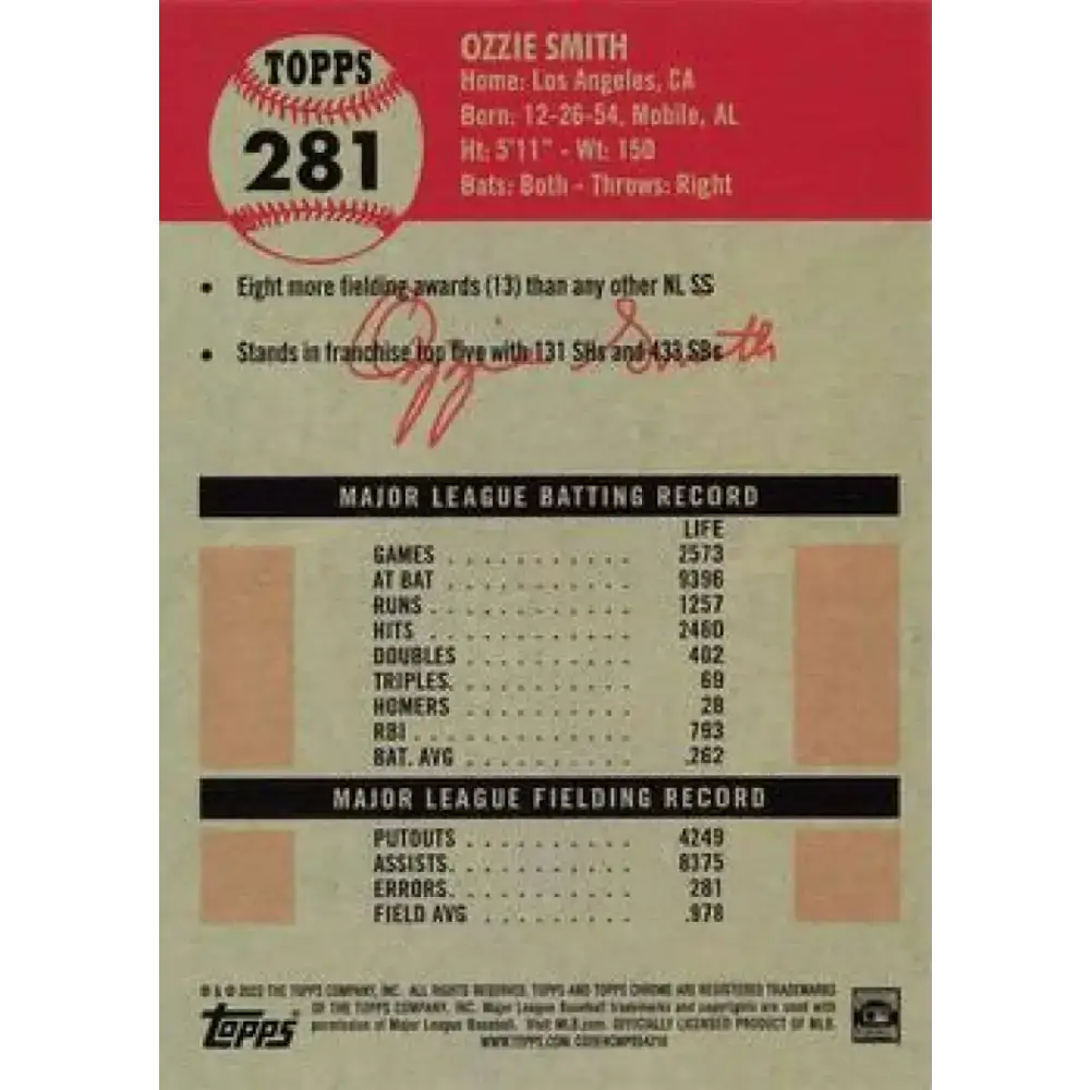 2022 Topps Chrome Platinum Anniversary #281 Ozzie Smith NM-MT St. Louis Cardinals Baseball Card - Baseball Card Single