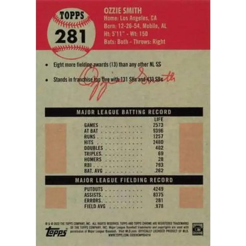 2022 Topps Chrome Platinum Anniversary #281 Ozzie Smith NM-MT St. Louis Cardinals Baseball Card - Baseball Card Single