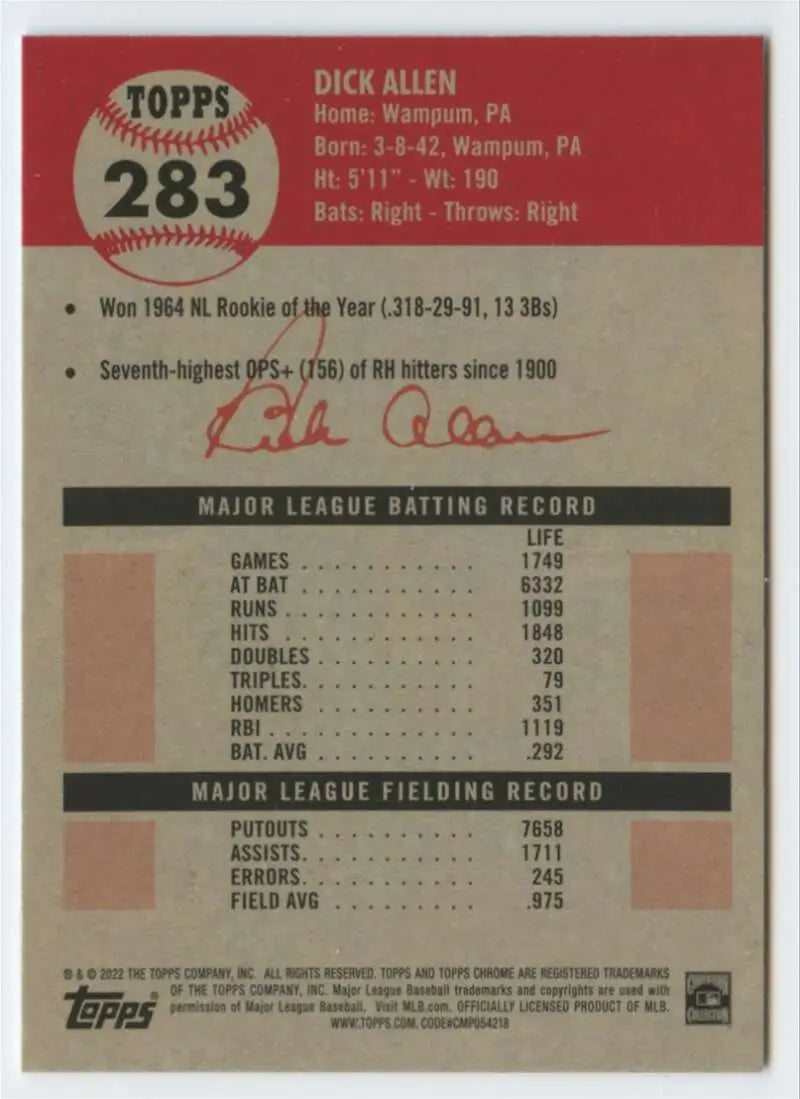 2022 Topps Chrome Platinum Anniversary #283 Dick Allen EX Excellent Philadelphia Phillies Baseball Card - Baseball Card