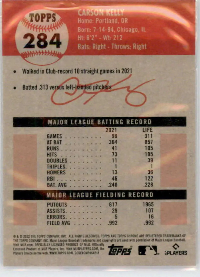 2022 Topps Chrome Platinum Anniversary #284 Carson Kelly EX Excellent Arizona Diamondbacks Baseball Card - Baseball