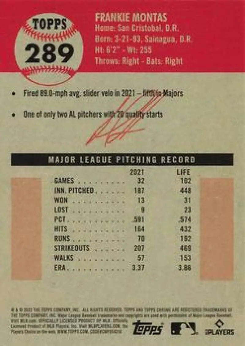 2022 Topps Chrome Platinum Anniversary #289 Frankie Montas EX Excellent Oakland Athletics Baseball Card - Baseball Card