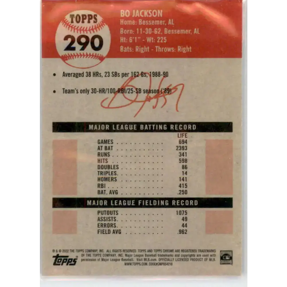 2022 Topps Chrome Platinum Anniversary #290 Bo Jackson NM-MT Kansas City Royals Baseball Card - Baseball Card Single