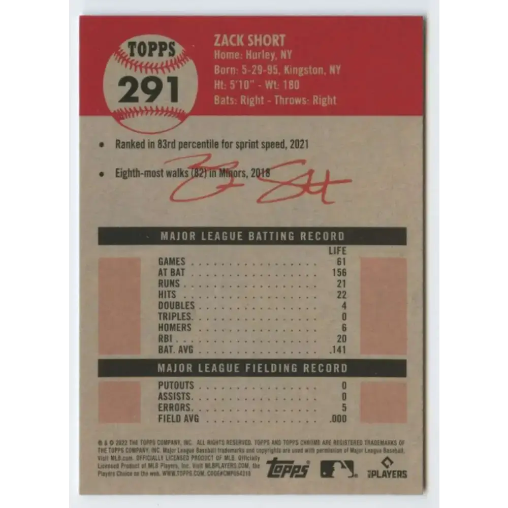 2022 Topps Chrome Platinum Anniversary #291 Zack Short NM-MT RC Rookie Detroit Tigers Baseball Card - Baseball Card
