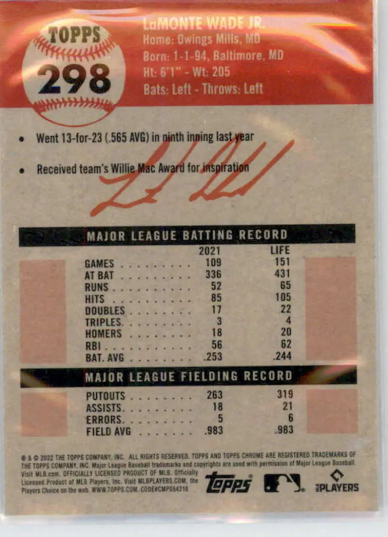 2022 Topps Chrome Platinum Anniversary #298 LaMonte Wade Jr. EX Excellent San Francisco Giants Baseball Card - Baseball