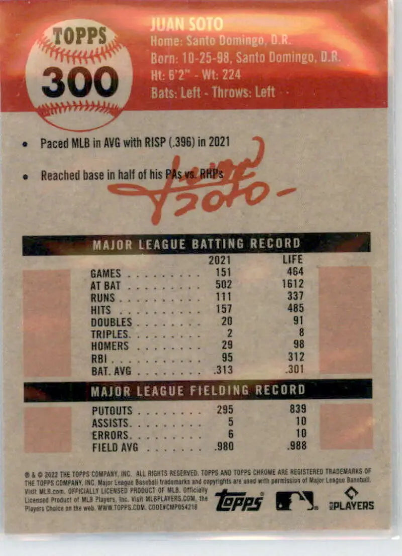 2022 Topps Chrome Platinum Anniversary #300 Juan Soto EX Excellent Washington Nationals Baseball Card - Baseball Card