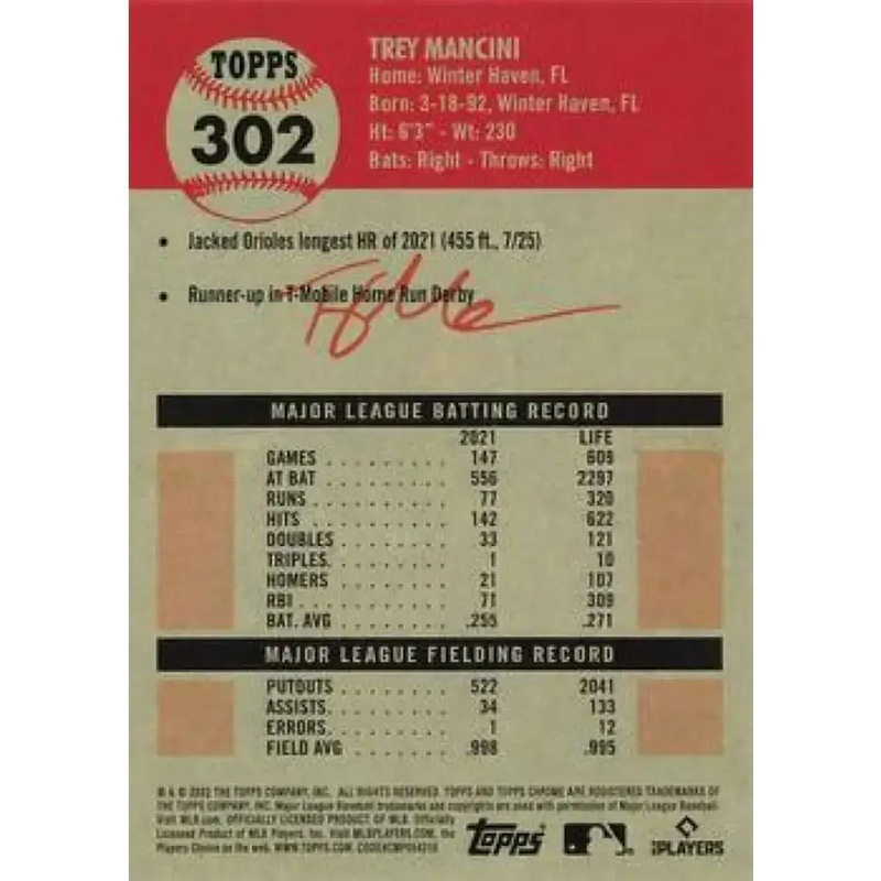 2022 Topps Chrome Platinum Anniversary #302 Trey Mancini NM-MT Baltimore Orioles Baseball Card - Baseball Card Single