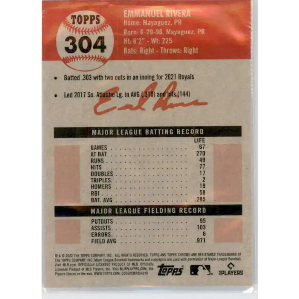 2022 Topps Chrome Platinum Anniversary #304 Emmanuel Rivera NM-MT RC Rookie Kansas City Royals Baseball Card - Baseball