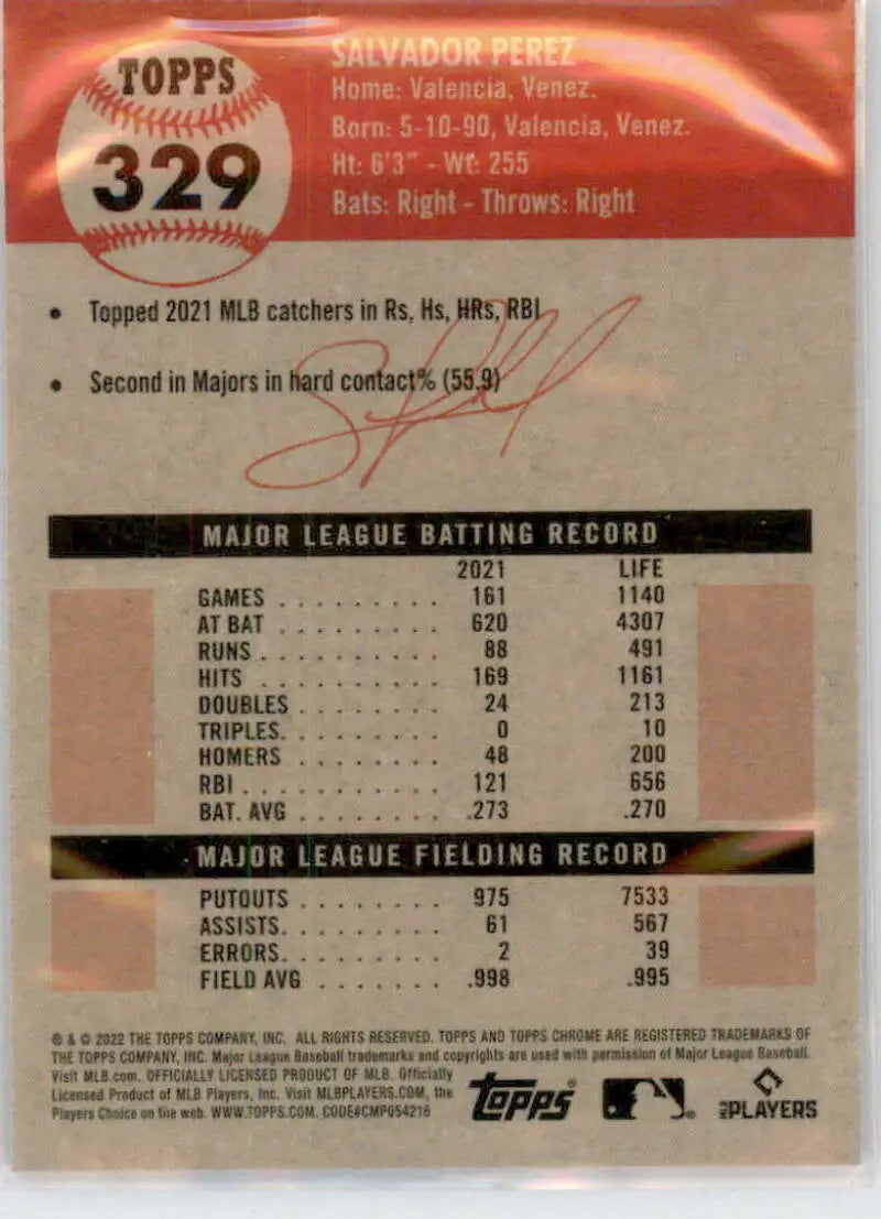 2022 Topps Chrome Platinum Anniversary #329 Salvador Perez EX Excellent Kansas City Royals Baseball Card - Baseball