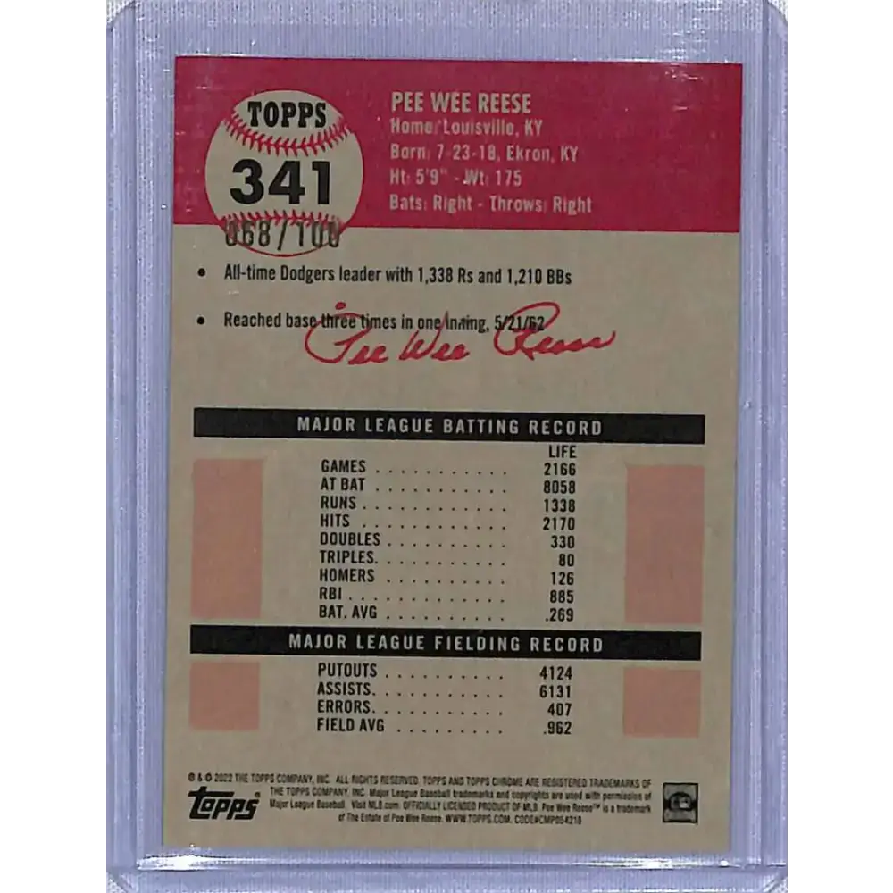 2022 Topps Chrome Platinum Anniversary #341 Pee Wee Reese Fuchsia Atomic Refractor #/100 NM-MT Baseball Card - Baseball