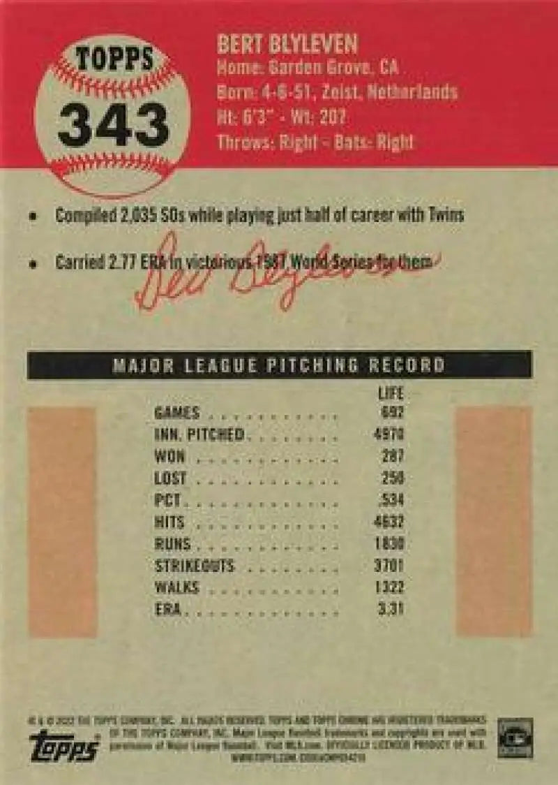 2022 Topps Chrome Platinum Anniversary #343 Bert Blyleven EX Excellent Minnesota Twins Baseball Card - Baseball Card