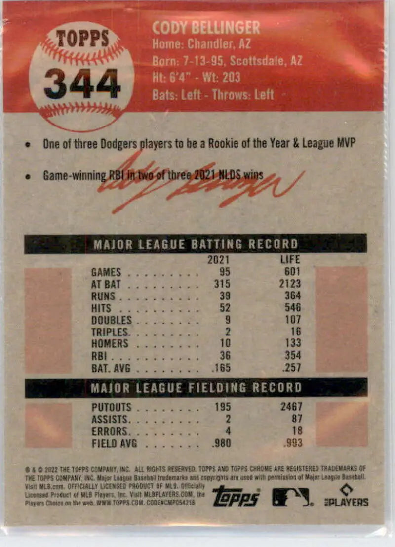 2022 Topps Chrome Platinum Anniversary #344 Cody Bellinger EX Excellent Los Angeles Dodgers Baseball Card - Baseball