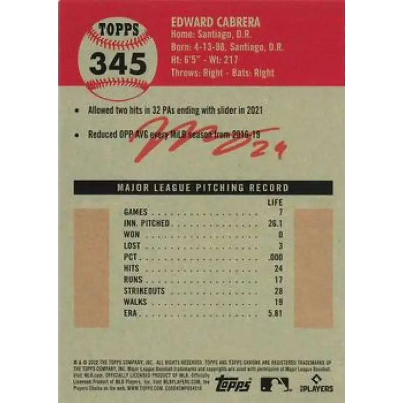 2022 Topps Chrome Platinum Anniversary #345 Edward Cabrera NM-MT RC Rookie Miami Marlins Baseball Card - Baseball Card