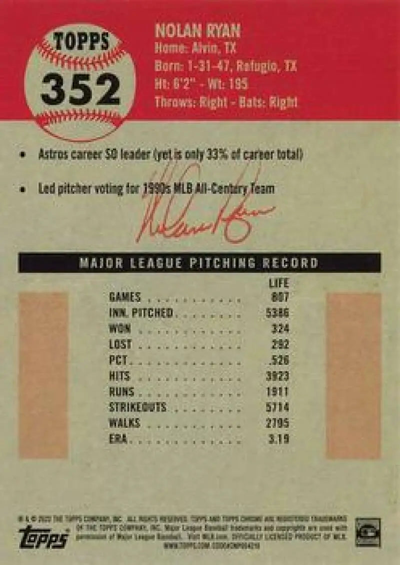 2022 Topps Chrome Platinum Anniversary #352 Nolan Ryan EX Excellent Houston Astros Baseball Card - Baseball Card Single