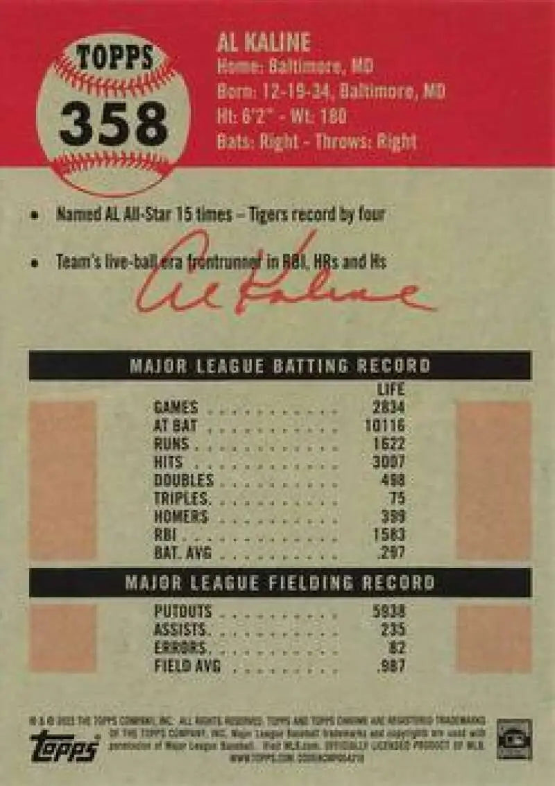 2022 Topps Chrome Platinum Anniversary #358 Al Kaline EX Excellent Detroit Tigers Baseball Card - Baseball Card Single