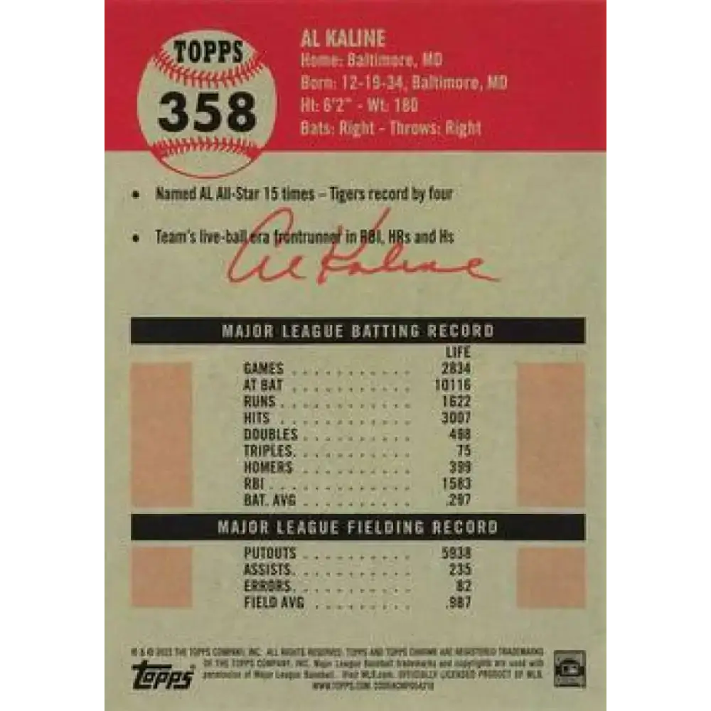 2022 Topps Chrome Platinum Anniversary #358 Al Kaline NM-MT Detroit Tigers Baseball Card - Baseball Card Single