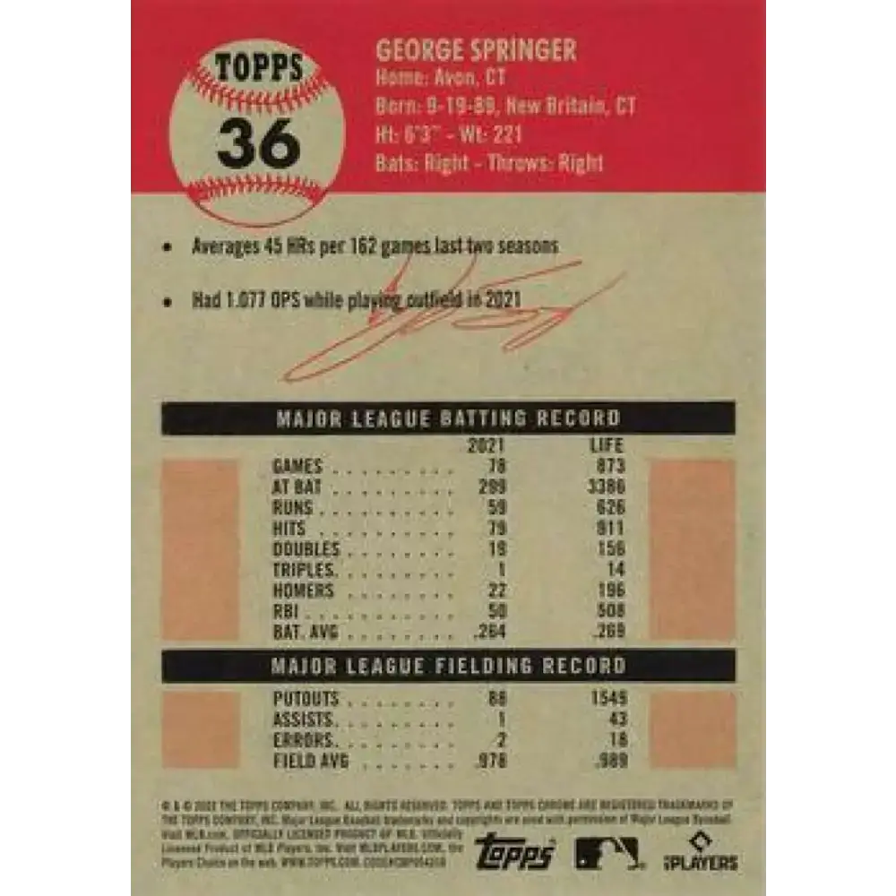 2022 Topps Chrome Platinum Anniversary #36 George Springer NM-MT Toronto Blue Jays Baseball Card - Baseball Card Single