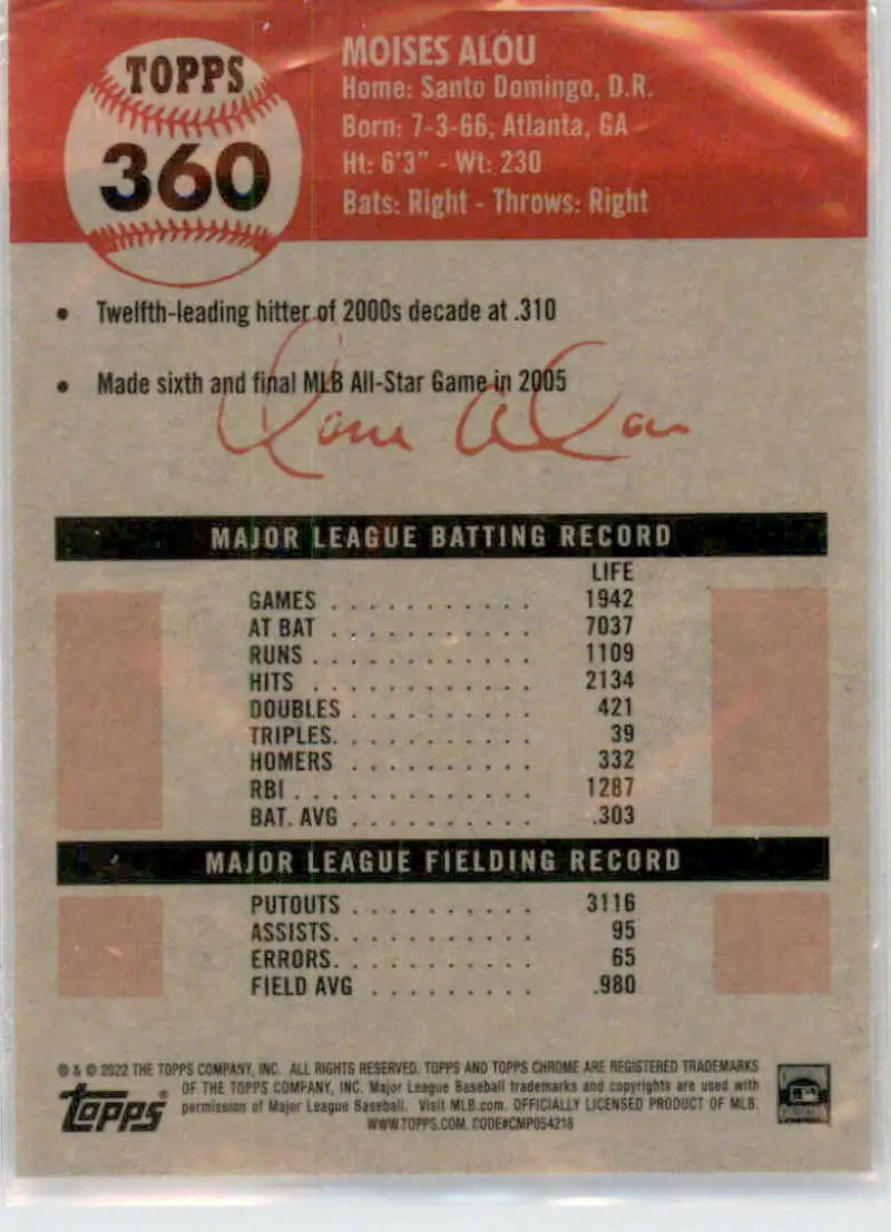 2022 Topps Chrome Platinum Anniversary #360 Moises Alou EX Excellent San Francisco Giants Baseball Card - Baseball Card