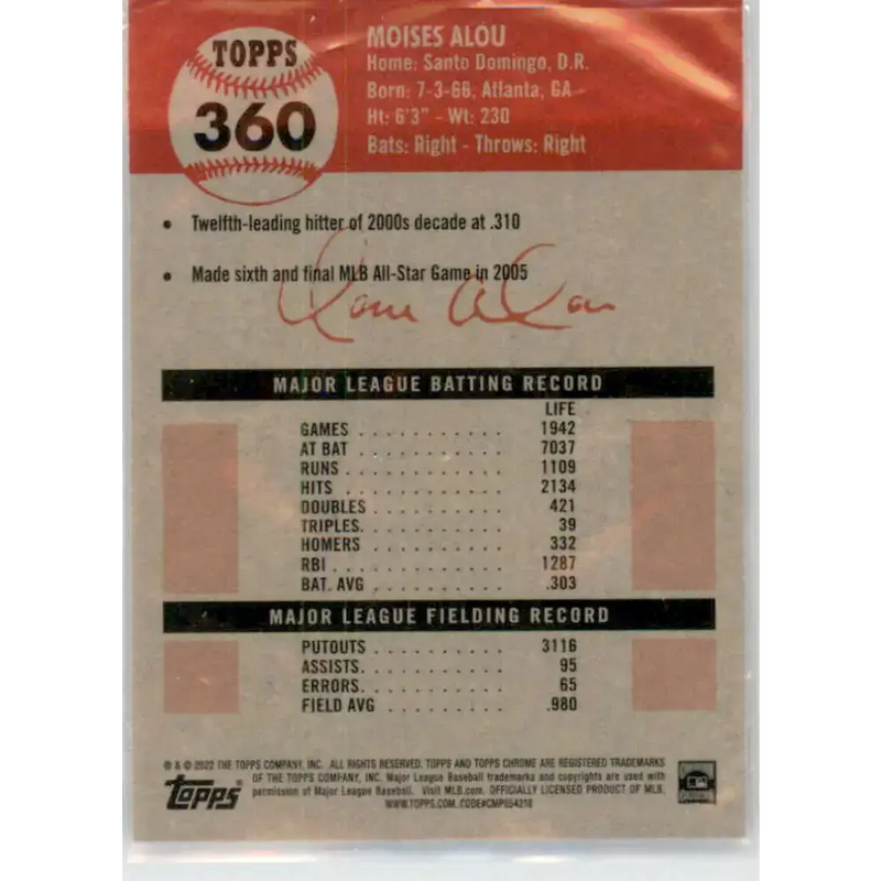 2022 Topps Chrome Platinum Anniversary #360 Moises Alou NM-MT San Francisco Giants Baseball Card - Baseball Card Single