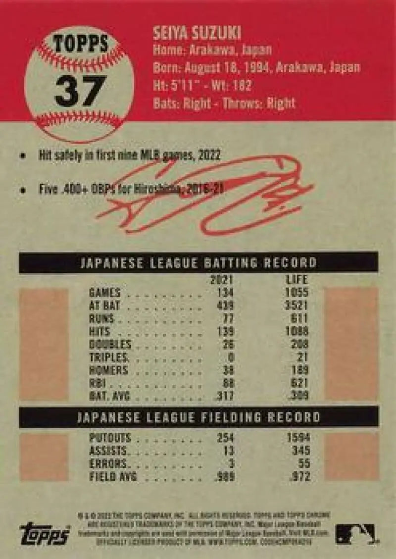 2022 Topps Chrome Platinum Anniversary #37 Seiya Suzuki EX Excellent Chicago Cubs Baseball Card - Baseball Card Single