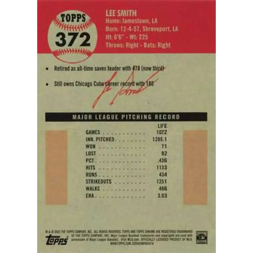 2022 Topps Chrome Platinum Anniversary #372 Lee Smith NM-MT Chicago Cubs Baseball Card - Baseball Card Single