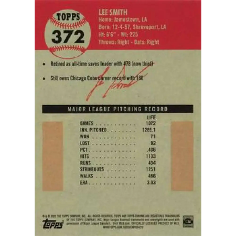 2022 Topps Chrome Platinum Anniversary #372 Lee Smith NM-MT Chicago Cubs Baseball Card - Baseball Card Single