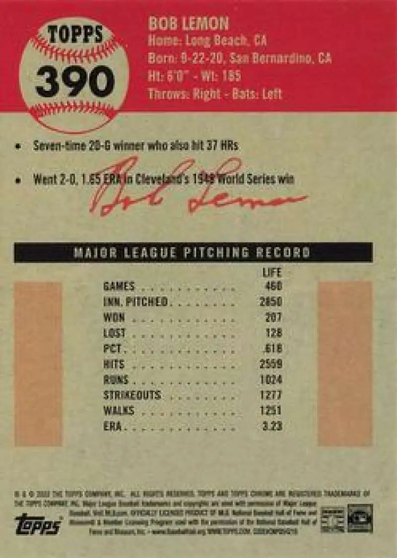 2022 Topps Chrome Platinum Anniversary #390 Bob Lemon EX Excellent Cleveland Baseball Card - Baseball Card Single