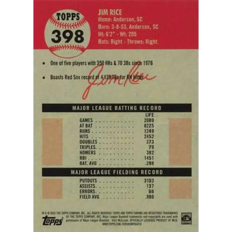 2022 Topps Chrome Platinum Anniversary #398 Jim Rice NM-MT Boston Red Sox Baseball Card - Baseball Card Single
