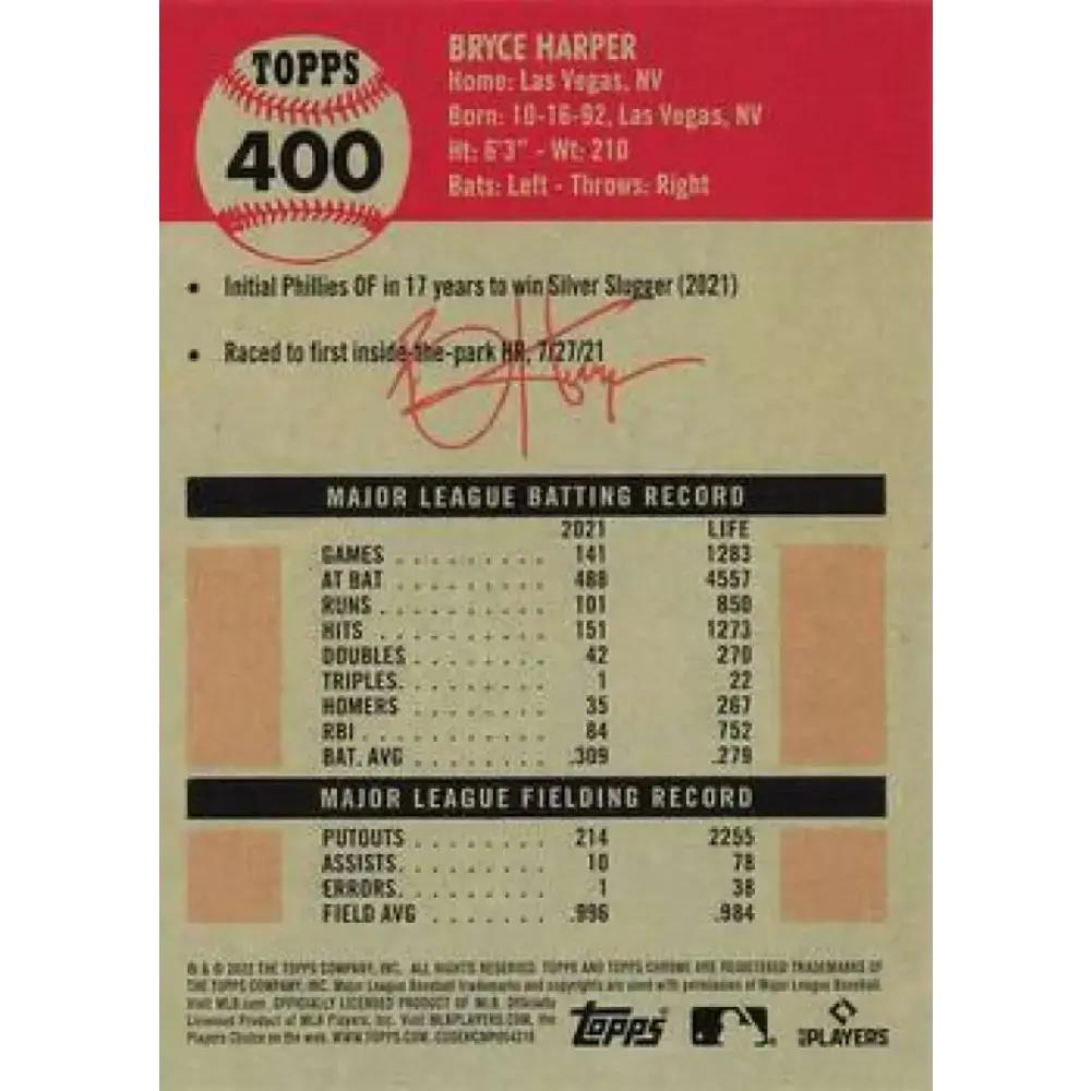 2022 Topps Chrome Platinum Anniversary #400 Bryce Harper NM-MT Philadelphia Phillies Baseball Card - Baseball Card