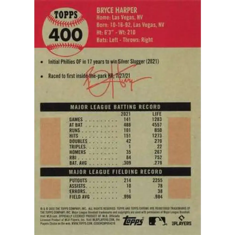 2022 Topps Chrome Platinum Anniversary #400 Bryce Harper NM-MT Philadelphia Phillies Baseball Card - Baseball Card