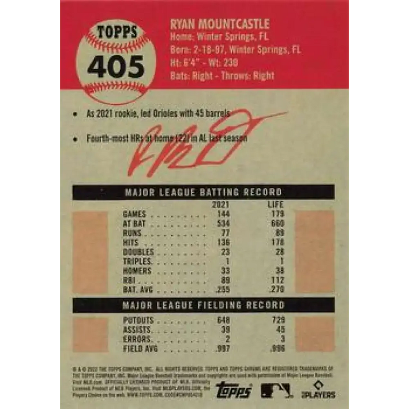 2022 Topps Chrome Platinum Anniversary #405 Ryan Mountcastle NM-MT Baltimore Orioles Baseball Card - Baseball Card