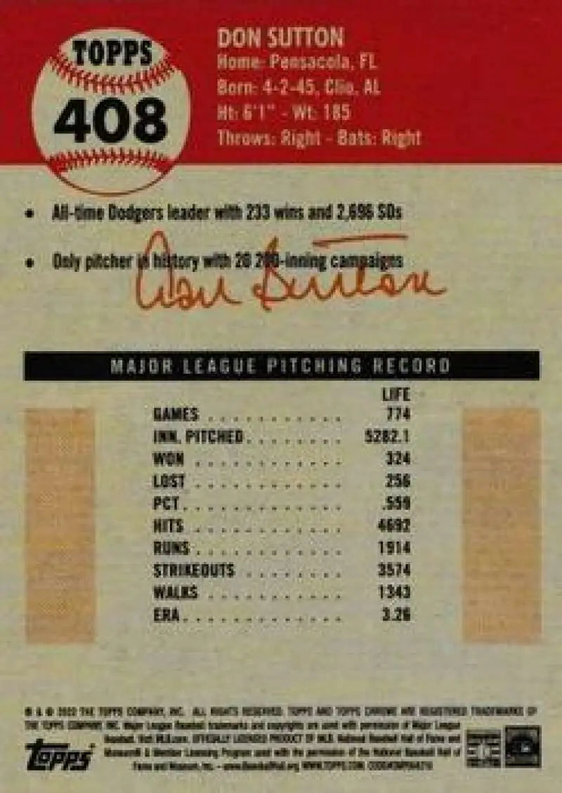 2022 Topps Chrome Platinum Anniversary #408 Don Sutton EX Excellent Los Angeles Dodgers Baseball Card - Baseball Card