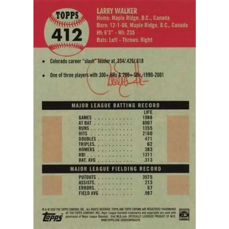 2022 Topps Chrome Platinum Anniversary #412 Larry Walker NM-MT Colorado Rockies Baseball Card - Baseball Card Single