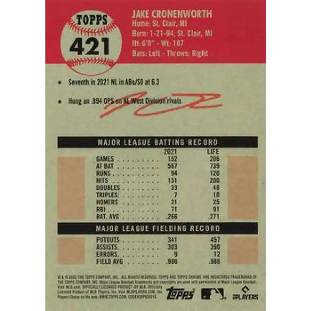2022 Topps Chrome Platinum Anniversary #421 Jake Cronenworth NM-MT San Diego Padres Baseball Card - Baseball Card Single