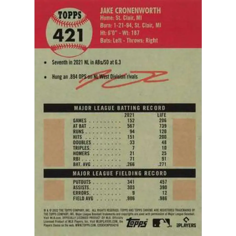 2022 Topps Chrome Platinum Anniversary #421 Jake Cronenworth NM-MT San Diego Padres Baseball Card - Baseball Card Single