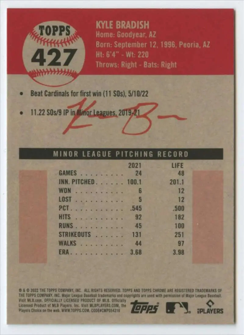 2022 Topps Chrome Platinum Anniversary #427 Kyle Bradish EX Excellent RC Rookie Baltimore Orioles Baseball Card