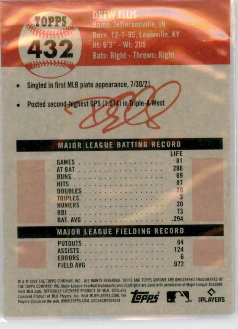 2022 Topps Chrome Platinum Anniversary #432 Drew Ellis EX Excellent RC Rookie Arizona Diamondbacks Baseball Card