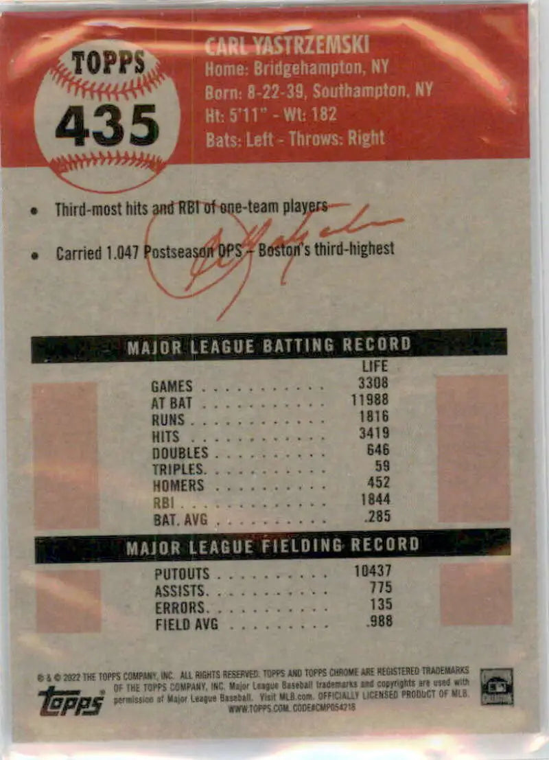 2022 Topps Chrome Platinum Anniversary #435 Carl Yastrzemski EX Excellent Boston Red Sox Baseball Card - Baseball Card