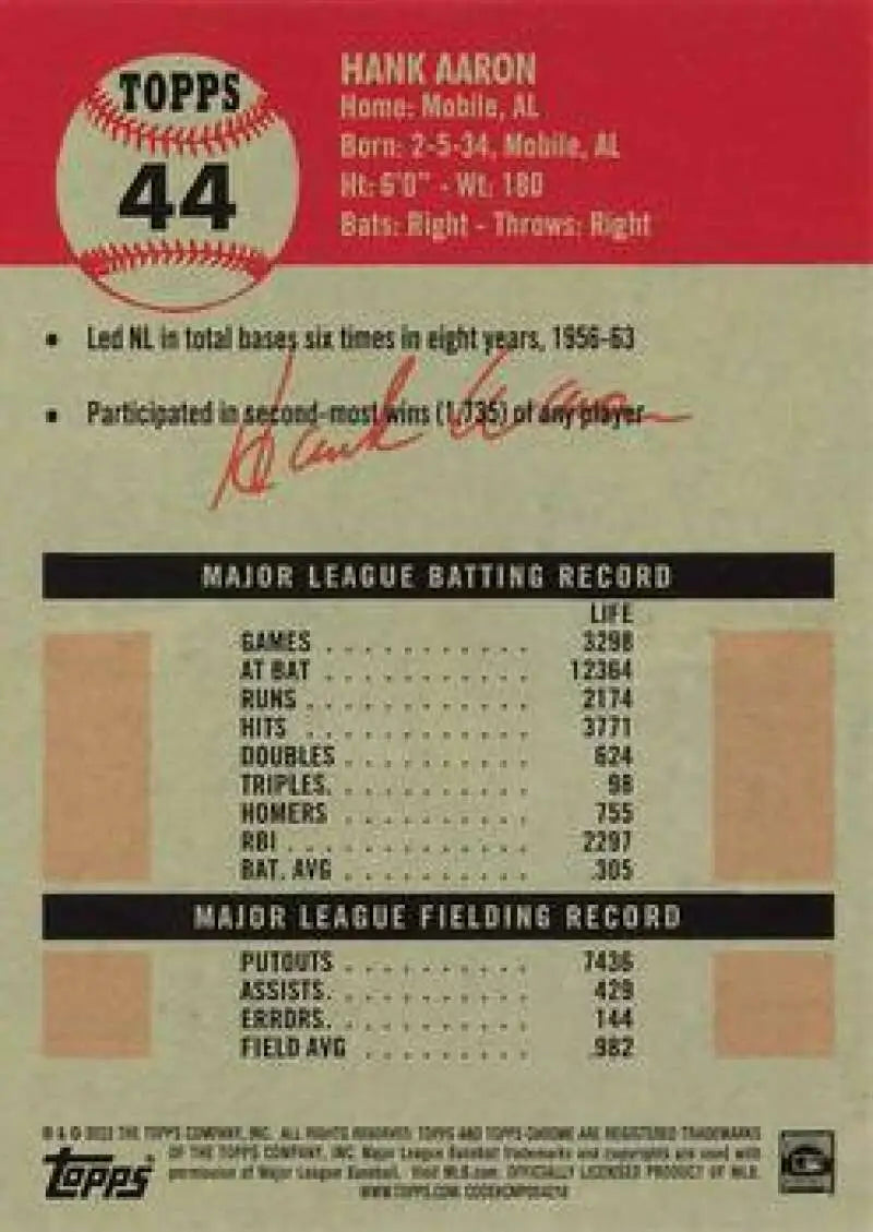 2022 Topps Chrome Platinum Anniversary #44 Hank Aaron EX Excellent Milwaukee Braves Baseball Card - Baseball Card Single