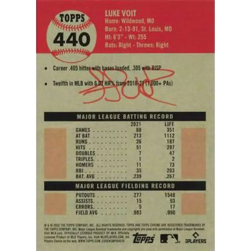 2022 Topps Chrome Platinum Anniversary #440 Luke Voit NM-MT San Diego Padres Baseball Card - Baseball Card Single