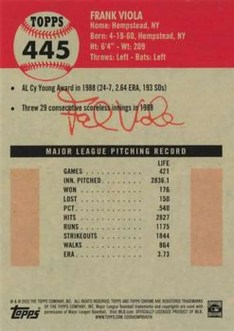 2022 Topps Chrome Platinum Anniversary #445 Frank Viola EX Excellent Minnesota Twins Baseball Card - Baseball Card